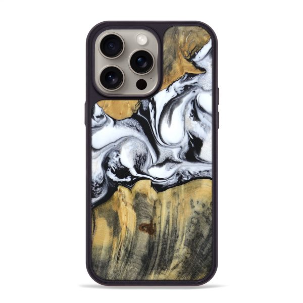 iPhone 15 Pro Max Wood+Resin Phone Case - Josie (Black & White, 661020) Discount