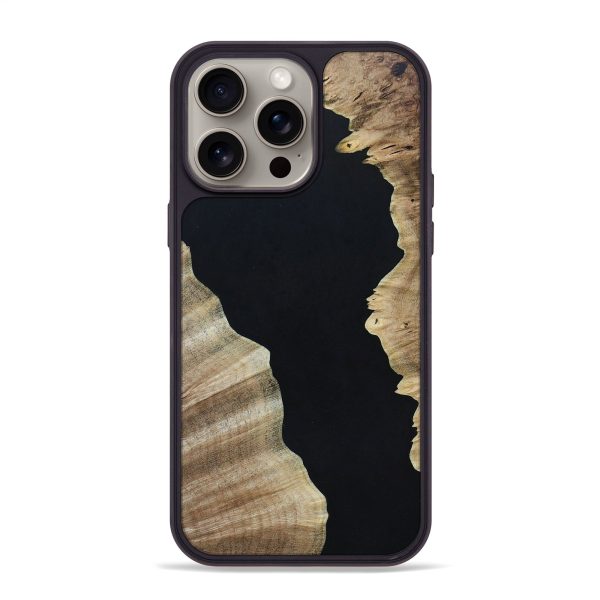 iPhone 15 Pro Max Wood+Resin Phone Case - Danna (Pure Black, 664205) For Sale