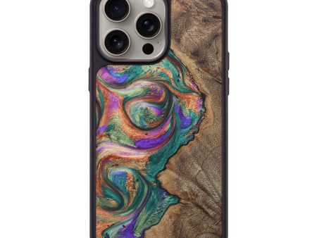 iPhone 15 Pro Max Wood+Resin Phone Case - Liliana (Green, 662799) For Sale