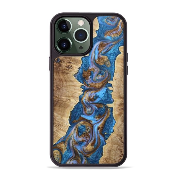 iPhone 13 Pro Max Wood+Resin Phone Case - Bethany (Teal & Gold, 664781) Discount