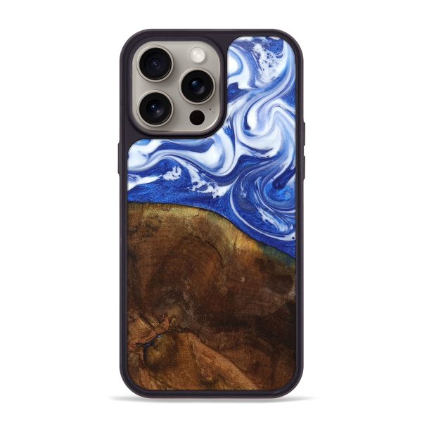 iPhone 15 Pro Max Wood+Resin Phone Case - Jeremiah (Blue, 663642) For Sale