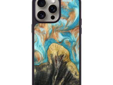 iPhone 15 Pro Max Wood+Resin Phone Case - Lena (Teal & Gold, 661129) Fashion