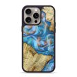 iPhone 15 Pro Max Wood+Resin Phone Case - Armando (Teal & Gold, 662424) For Cheap