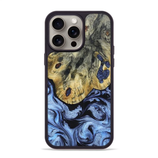 iPhone 15 Pro Max Wood+Resin Phone Case - Heath (Blue, 665039) Cheap