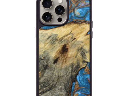 iPhone 15 Pro Max Wood+Resin Phone Case - Jaime (Teal & Gold, 665281) For Discount