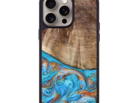 iPhone 15 Pro Max Wood+Resin Phone Case - Kaden (Teal & Gold, 664757) Online Sale