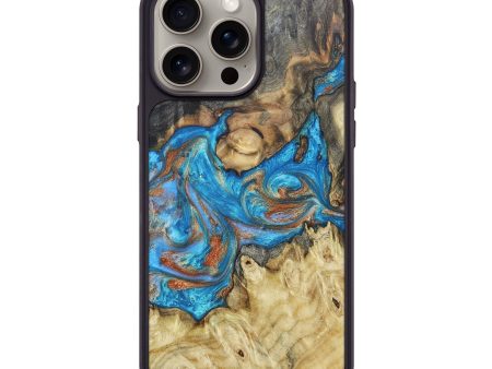 iPhone 15 Pro Max Wood+Resin Phone Case - Diego (Teal & Gold, 666113) For Cheap