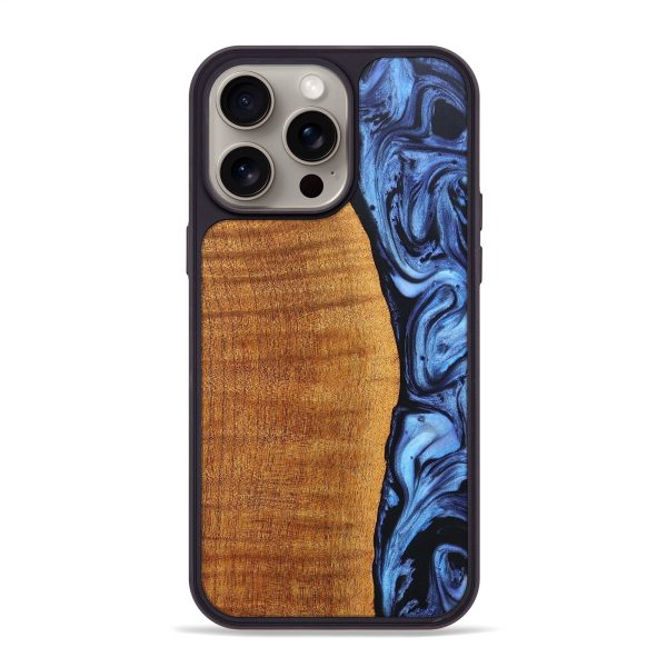 iPhone 15 Pro Max Wood+Resin Phone Case - Hanna (Blue, 663353) Hot on Sale