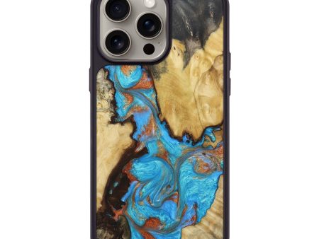 iPhone 15 Pro Max Wood+Resin Phone Case - Itzel (Teal & Gold, 664841) Online Sale