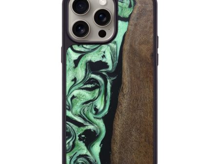 iPhone 15 Pro Max Wood+Resin Phone Case - Malia (Green, 663366) For Sale