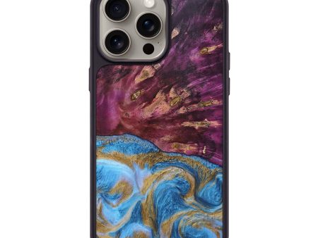 iPhone 15 Pro Max Wood+Resin Phone Case - Ariella (Teal & Gold, 661120) For Sale