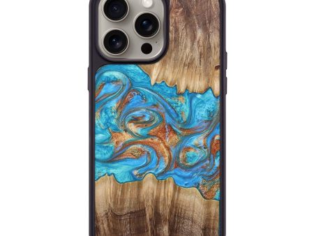 iPhone 15 Pro Max Wood+Resin Phone Case - Zaiden (Teal & Gold, 664761) Hot on Sale