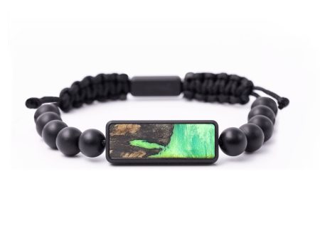 Onyx Bead Wood+Resin Bracelet - Jett (Green, 664531) For Sale