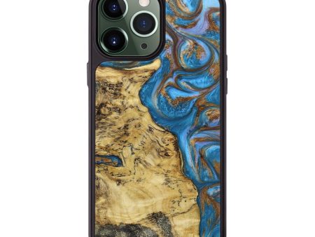 iPhone 13 Pro Max Wood+Resin Phone Case - Tami (Teal & Gold, 665343) Online Hot Sale