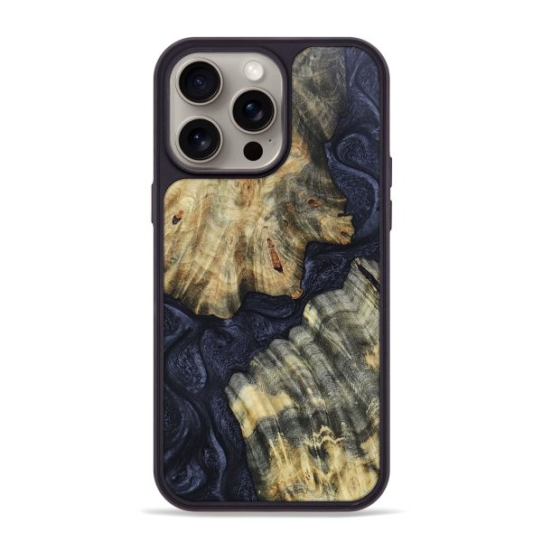 iPhone 15 Pro Max Wood+Resin Phone Case - Mabel (Pure Black, 661953) For Sale