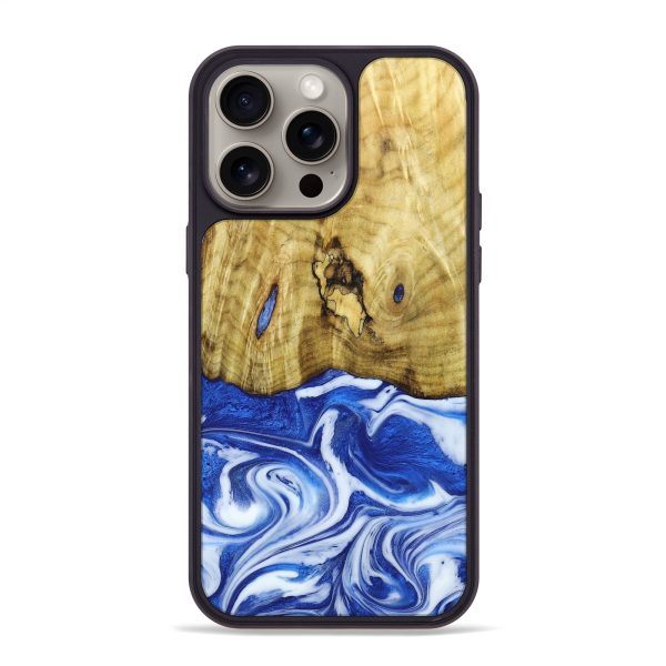 iPhone 15 Pro Max Wood+Resin Phone Case - George (Blue, 663823) Online