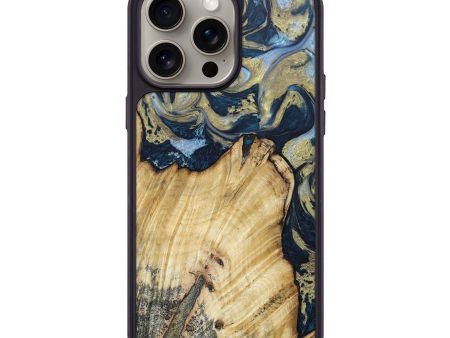 iPhone 15 Pro Max Wood+Resin Phone Case - Maddox (Teal & Gold, 665533) Online Hot Sale