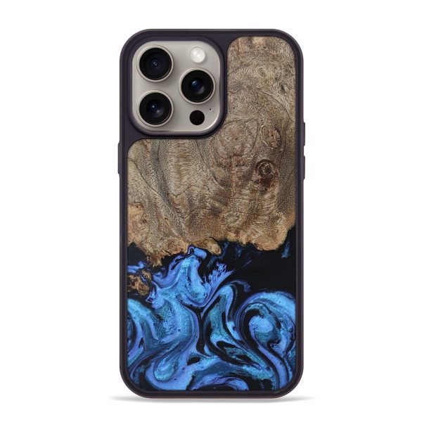 iPhone 15 Pro Max Wood+Resin Phone Case - Kyla (Blue, 662229) For Cheap