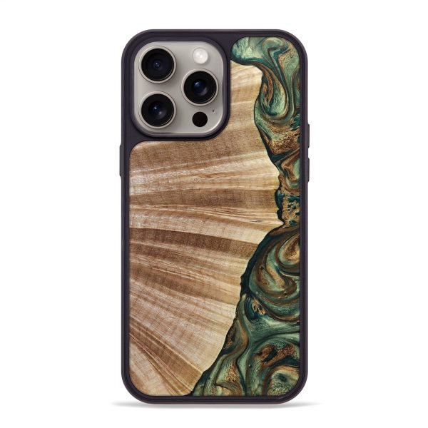 iPhone 15 Pro Max Wood+Resin Phone Case - Kevin (Green, 664063) For Sale