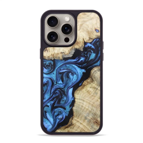 iPhone 15 Pro Max Wood+Resin Phone Case - Jordan (Blue, 662213) For Cheap