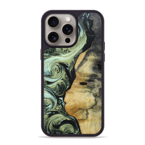 iPhone 15 Pro Max Wood+Resin Phone Case - Claude (Green, 661976) For Sale