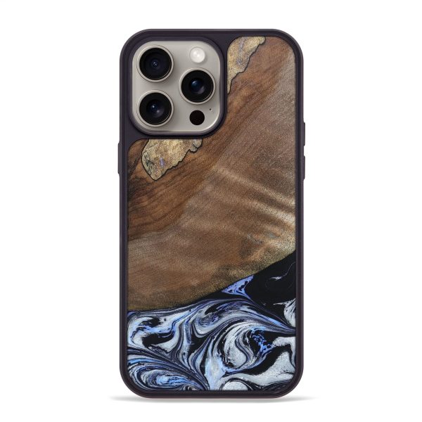 iPhone 15 Pro Max Wood+Resin Phone Case - Clyde (Black & White, 666043) For Sale