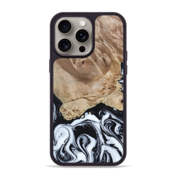 iPhone 15 Pro Max Wood+Resin Phone Case - Edwin (Black & White, 662918) Online