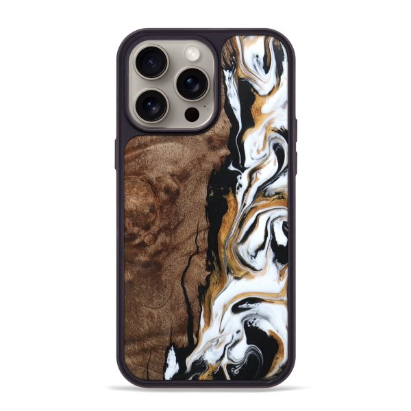 iPhone 15 Pro Max Wood+Resin Phone Case - Arabella (Black & White, 660968) Online Sale