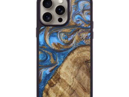 iPhone 15 Pro Max Wood+Resin Phone Case - Muriel (Teal & Gold, 662853) Online now