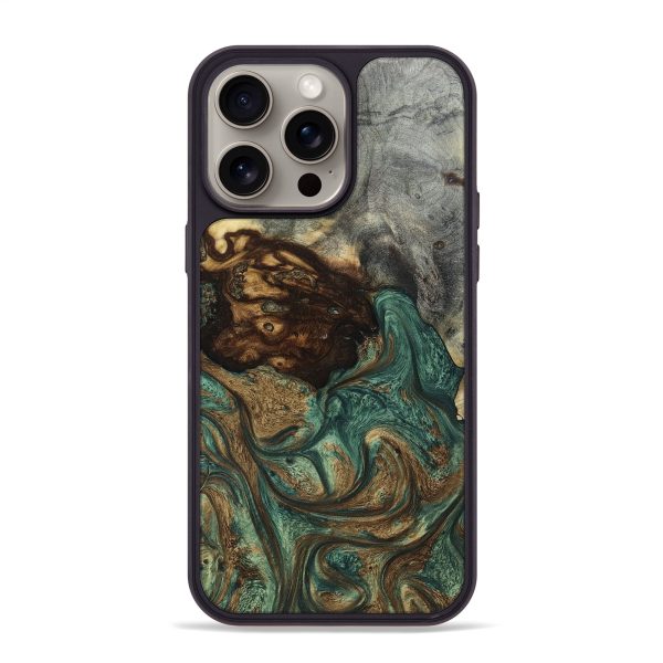 iPhone 15 Pro Max Wood+Resin Phone Case - Kristine (Green, 661509) For Cheap