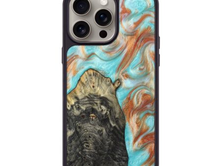 iPhone 15 Pro Max Wood+Resin Phone Case - Phoenix (Teal & Gold, 663071) Sale