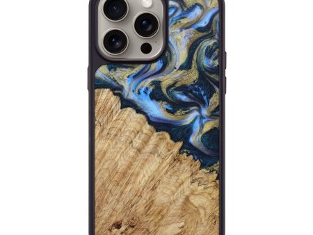 iPhone 15 Pro Max Wood+Resin Phone Case - Brittany (Teal & Gold, 662852) on Sale