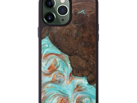 iPhone 13 Pro Max Wood+Resin Phone Case - Alayna (Teal & Gold, 662856) on Sale