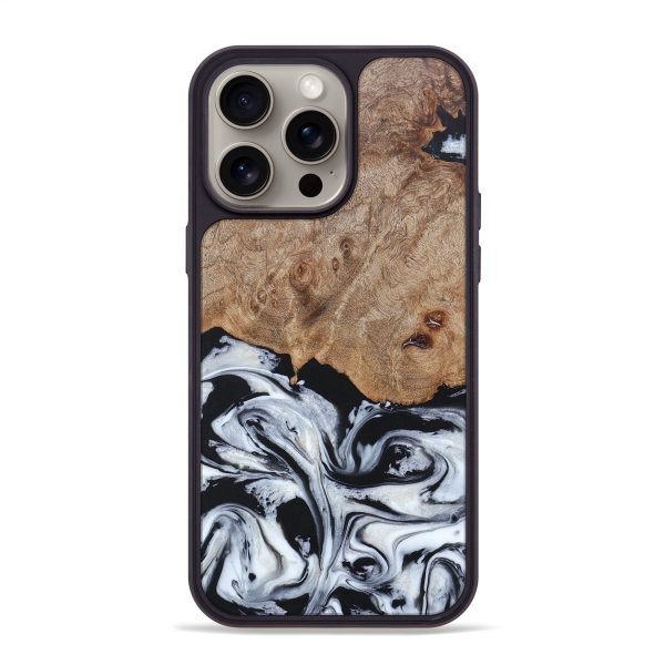 iPhone 15 Pro Max Wood+Resin Phone Case - Miranda (Black & White, 663017) Fashion