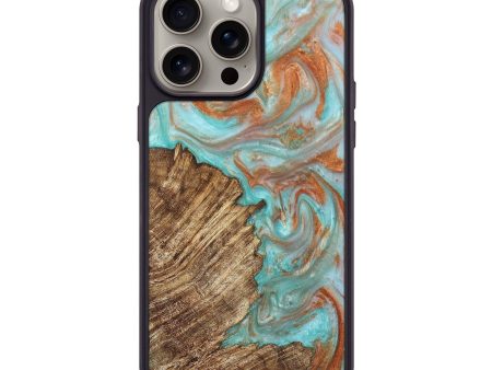 iPhone 15 Pro Max Wood+Resin Phone Case - Lia (Teal & Gold, 663069) Supply