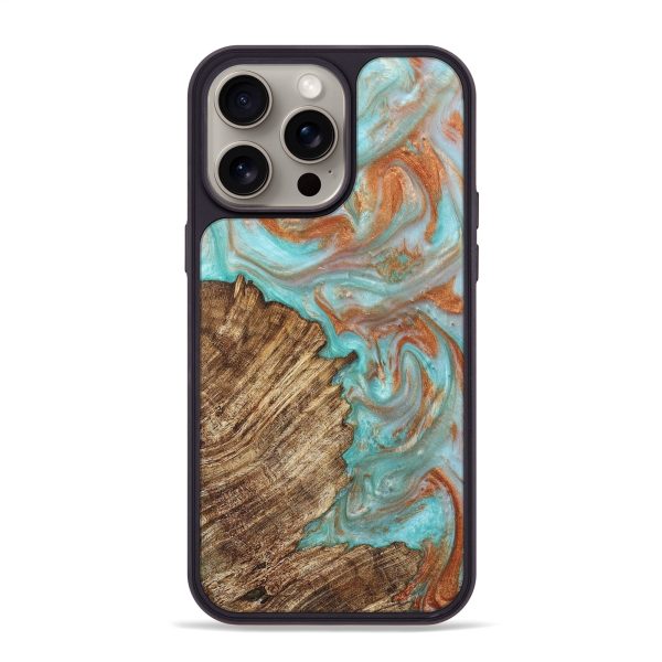 iPhone 15 Pro Max Wood+Resin Phone Case - Lia (Teal & Gold, 663069) Supply