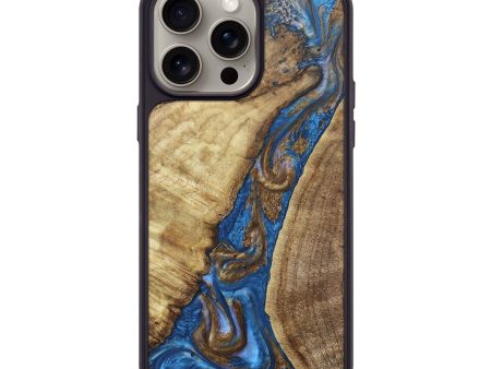 iPhone 15 Pro Max Wood+Resin Phone Case - Ruth (Teal & Gold, 662990) For Discount