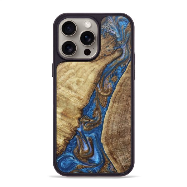 iPhone 15 Pro Max Wood+Resin Phone Case - Ruth (Teal & Gold, 662990) For Discount