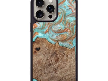 iPhone 15 Pro Max Wood+Resin Phone Case - Latoya (Teal & Gold, 662991) Supply